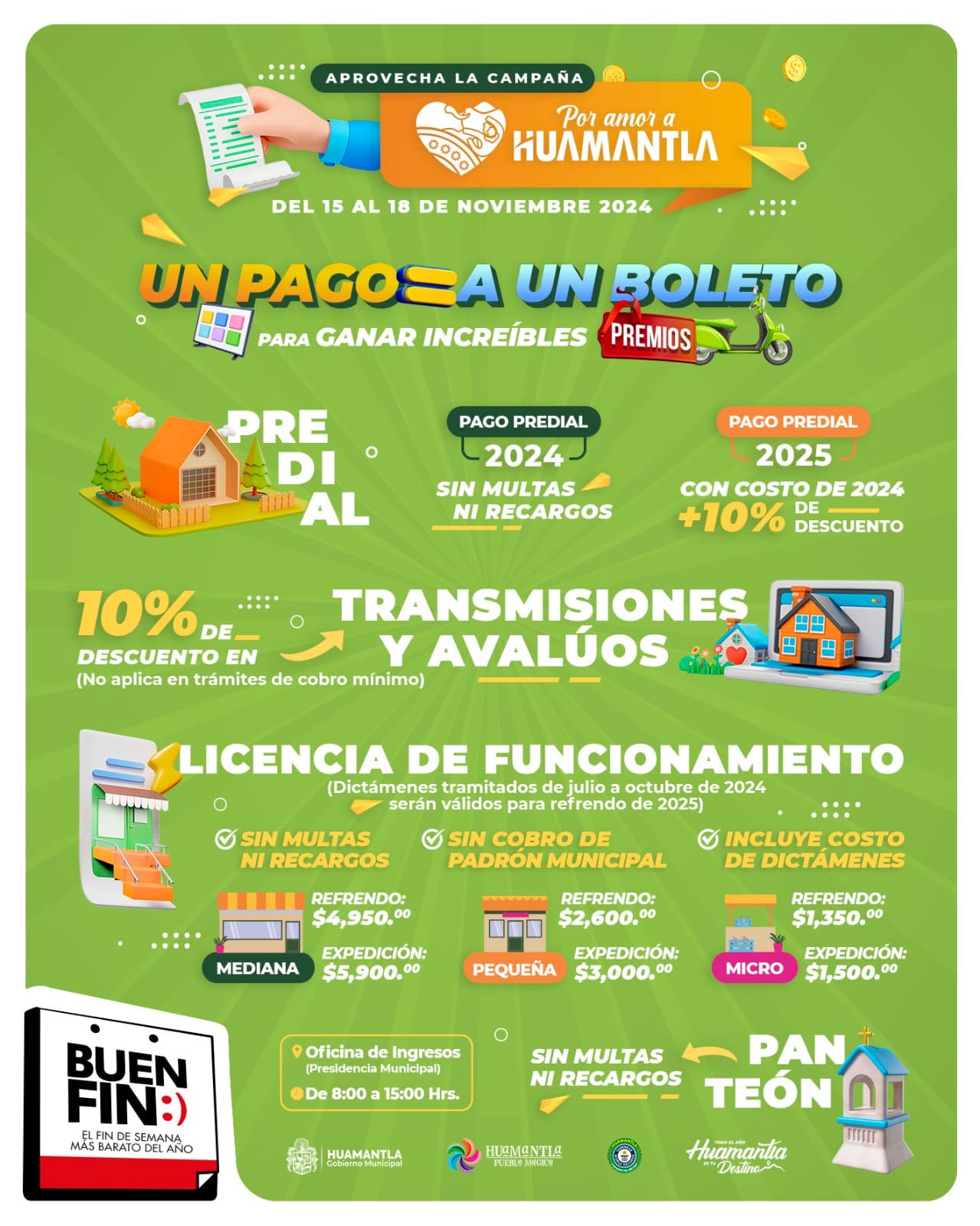 Anuncia Ayuntamiento de Huamantla descuentos en pago  de servicios por Buen Fin